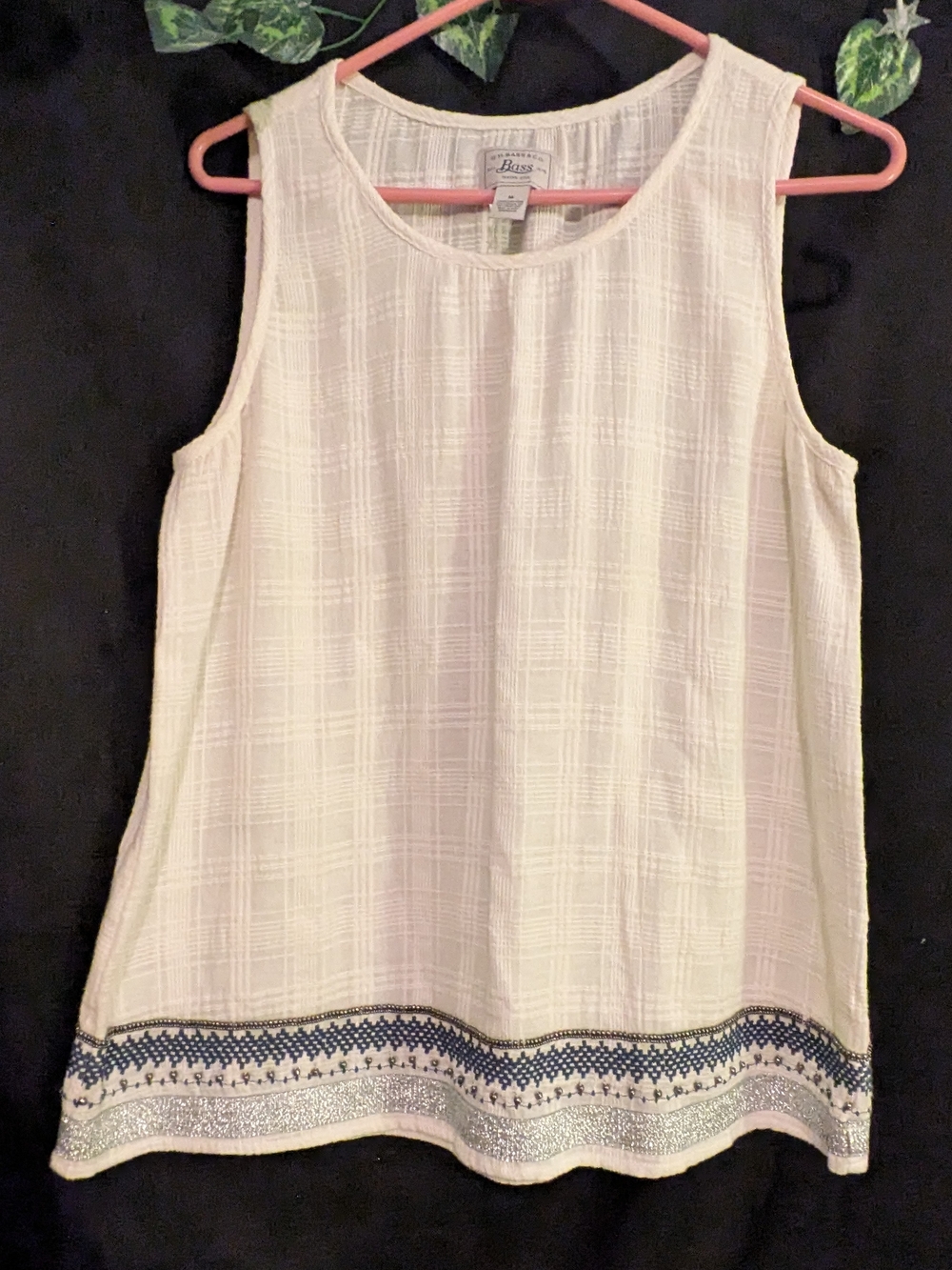 G.H. Bass & Co. Cream Sleeveless Tank with Navy and Silver Hem Detail